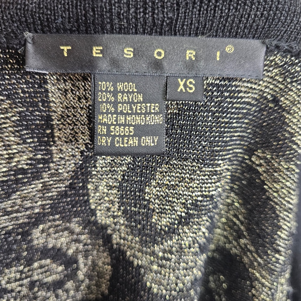 Vintage 80s 90s Tesori Baroque Knit‎ Jacket Gold Black Wool Cardigan XS - Picture 9 of 9